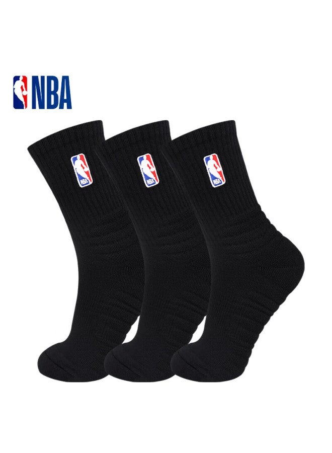 Nba Basketball Sports Socks, Men's Cotton Socks, High-top Thickened Terry Bottom, Autumn And Winter Long Tube Elite Socks, 3 Pairs - Image 1