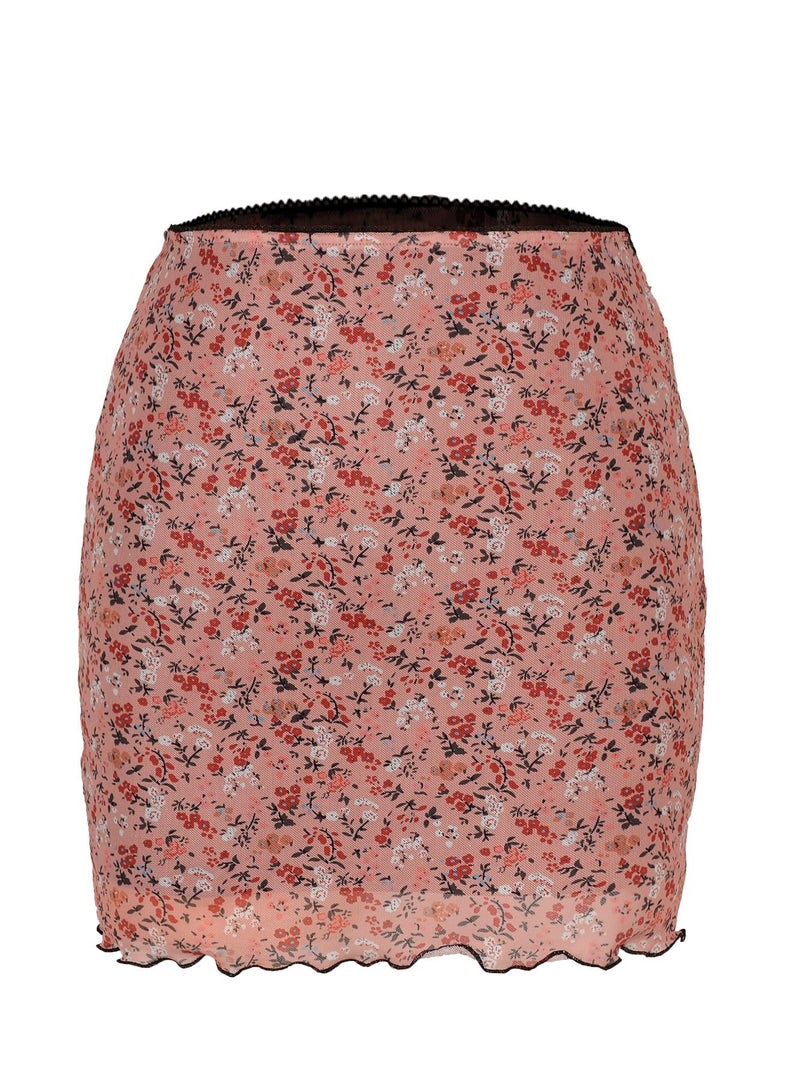 Loquat Women's High Waist Hip Wrap Floral Printed Short Mini Skirts Bodycon Pencil Skirt Apricot pink  - Image 3