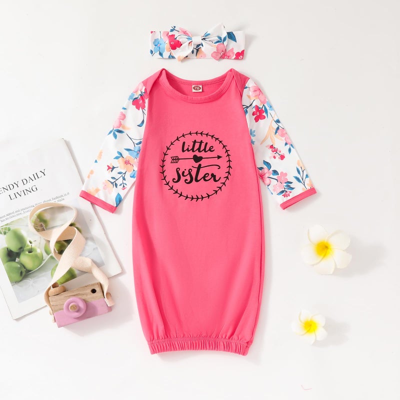 AMAWMW Newborn Baby Girl Little Sister Sleeper Gown Stripe Long Sleeve Nightgown Pajamas Gifts Stuff Essential Outfit - Image 2
