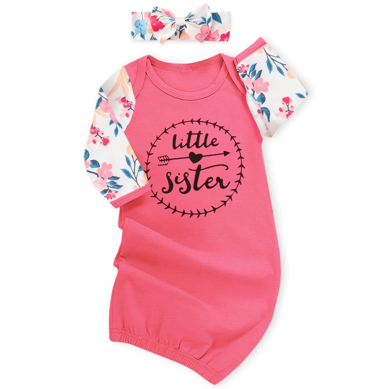 AMAWMW Newborn Baby Girl Little Sister Sleeper Gown Stripe Long Sleeve Nightgown Pajamas Gifts Stuff Essential Outfit - Image 1