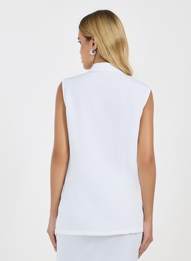 Styli Solid Sleeveless Notch Label Collar Blazer with Wrap Details  - Image 4
