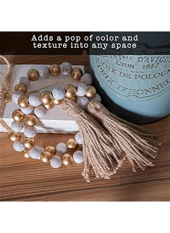 Generic - Wood Bead Garland Decor Set of 2, Wood Bead Garland Farmhouse, Wood Bead Garland with Tassels, Decorative Beads Home Decor, Farmhouse Beads with Tassel Boho, Decorative Beads with Tassel Boho Beads - Image 1