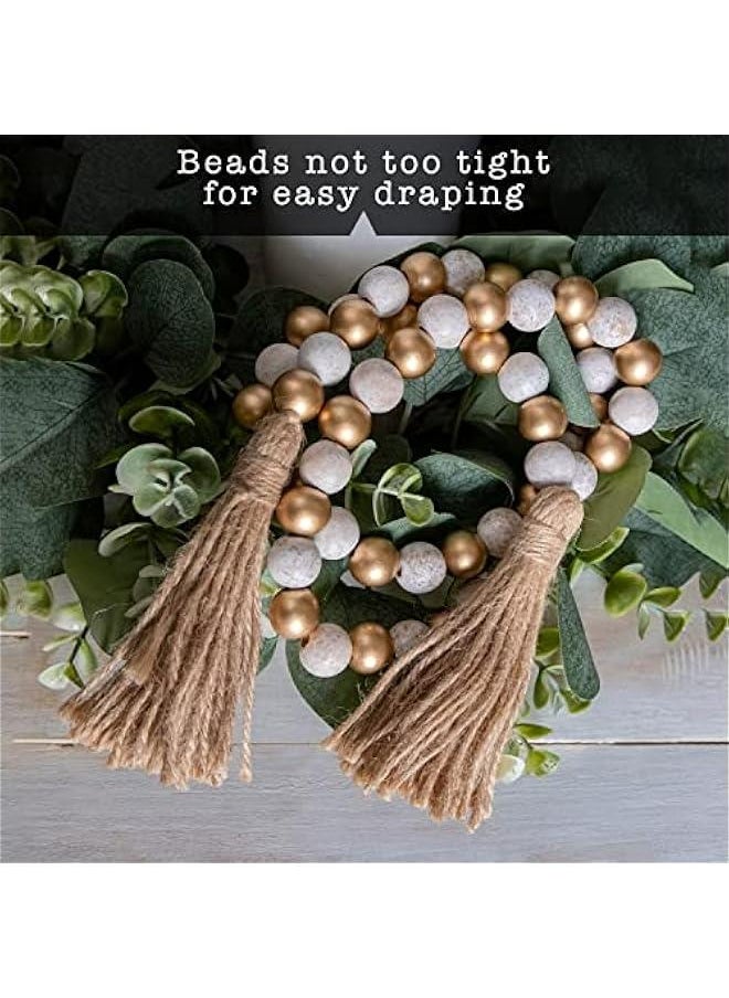 Generic - Wood Bead Garland Decor Set of 2, Wood Bead Garland Farmhouse, Wood Bead Garland with Tassels, Decorative Beads Home Decor, Farmhouse Beads with Tassel Boho, Decorative Beads with Tassel Boho Beads - Image 1