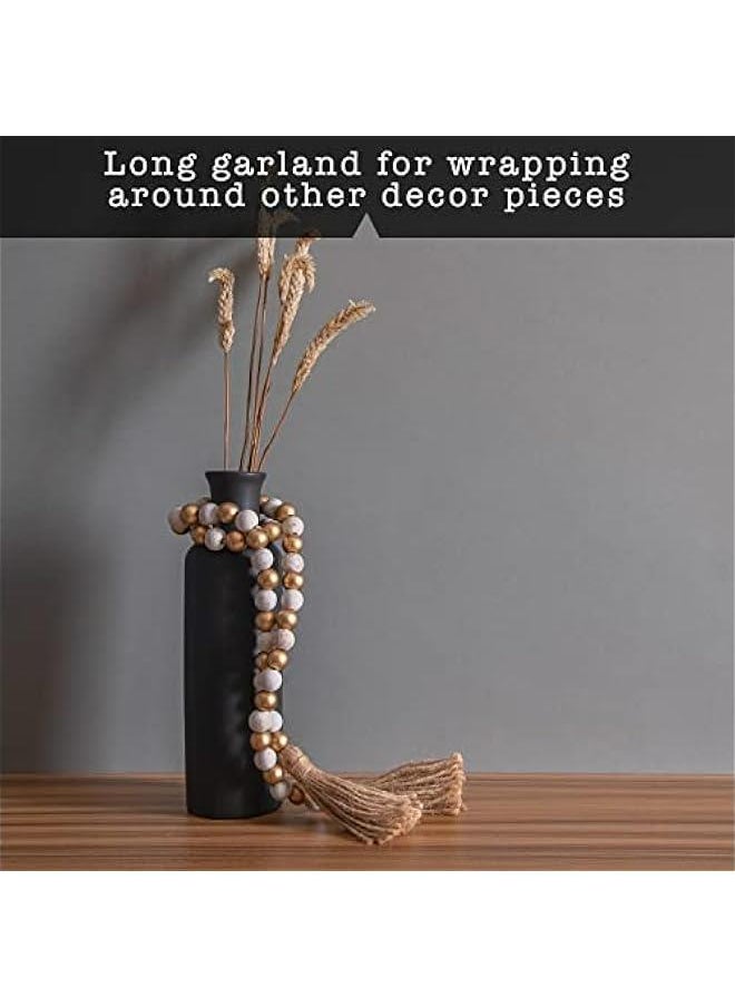 Generic - Wood Bead Garland Decor Set of 2, Wood Bead Garland Farmhouse, Wood Bead Garland with Tassels, Decorative Beads Home Decor, Farmhouse Beads with Tassel Boho, Decorative Beads with Tassel Boho Beads - Image 1