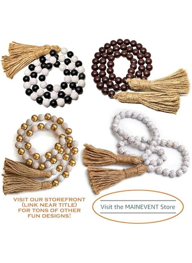 Generic - Wood Bead Garland Decor Set of 2, Wood Bead Garland Farmhouse, Wood Bead Garland with Tassels, Decorative Beads Home Decor, Farmhouse Beads with Tassel Boho, Decorative Beads with Tassel Boho Beads - Image 1