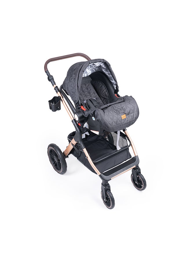 belecoo One Fold-To-Half Luxury Pram 3 In 1 With Car Seat - Black - Image 4