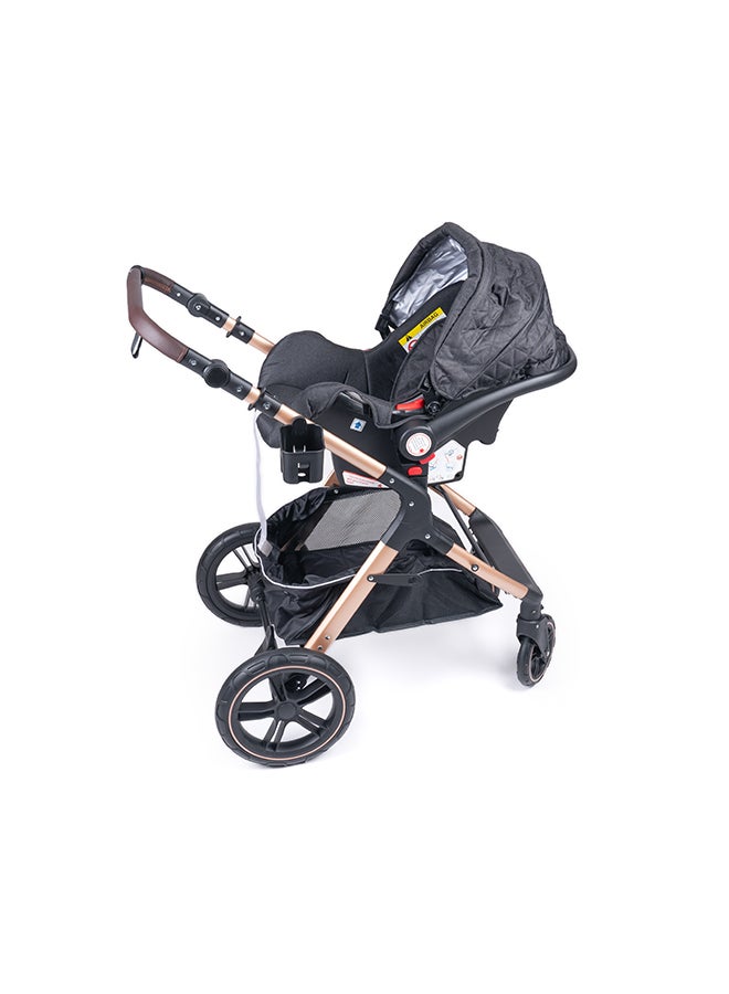 belecoo One Fold-To-Half Luxury Pram 3 In 1 With Car Seat - Black - Image 5