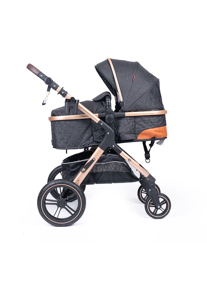 belecoo One Fold-To-Half Luxury Pram 3 In 1 With Car Seat - Black - Image 3
