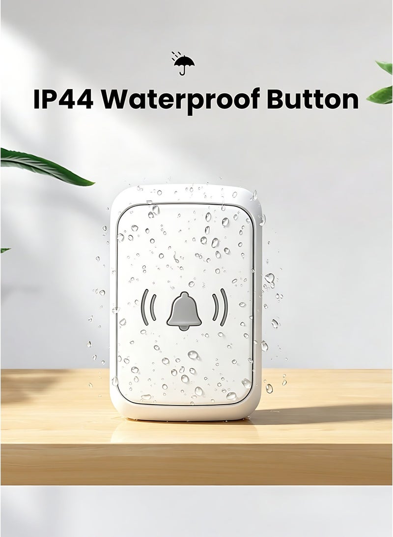 طقم جرس باب لاسلكي بمدى يصل إلى 300 متر، مقاوم للماء بمعيار IP44، يضم 60 نغمة و5 مستويات للصوت مع مؤشر ضوئي (LED)، سهل التركيب ومناسب للمنازل والفيلات والشقق والفنادق والمكاتب والمستودعات. - Image 4