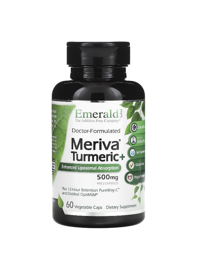 Emerald Laboratories Emerald Laboratories, Meriva Turmeric +, 500 mg, 60 Vegetable Caps (250 mg per Capsule)  - Image 1