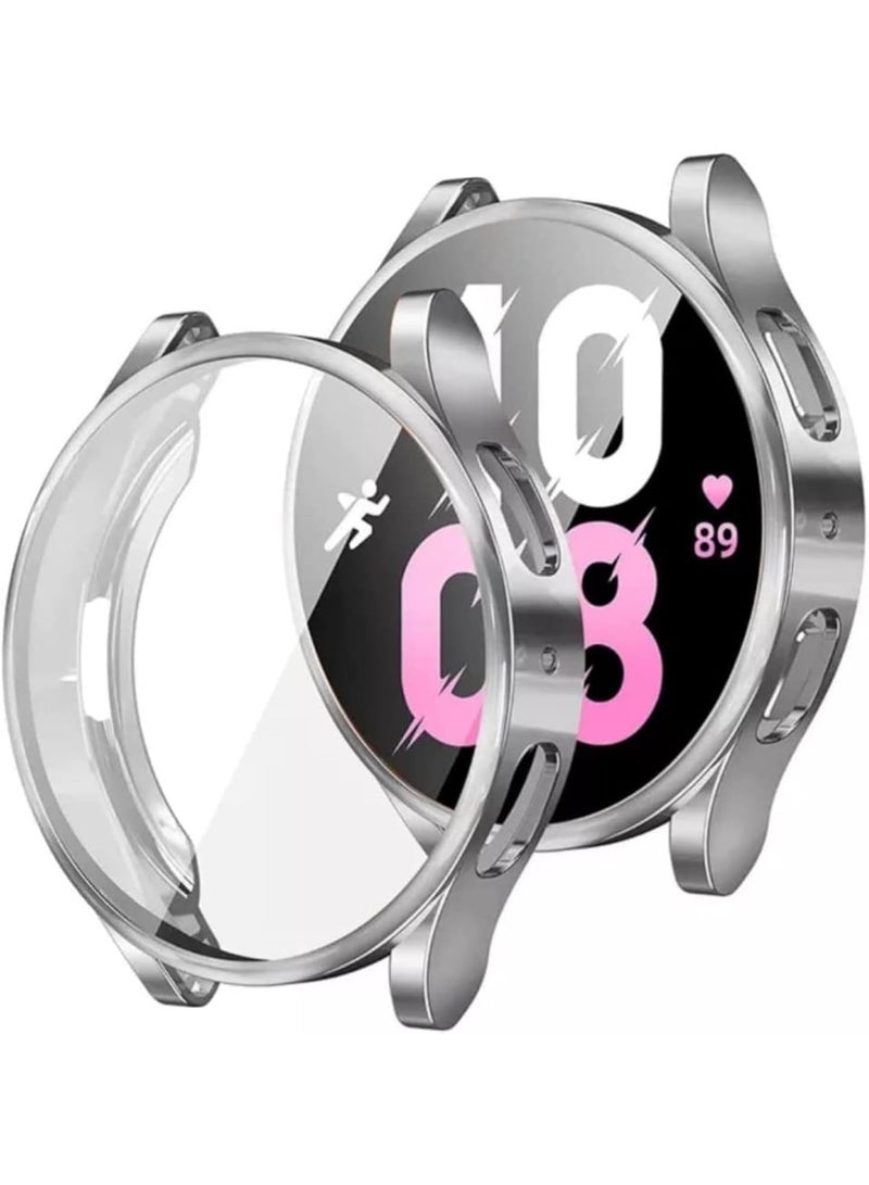 Soft TPU Cover Bumper Full Screen Protector for Samsung Galaxy Watch4 40mm (Silver) - Image 1