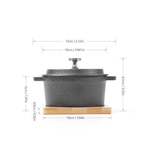 HAWOK Cast Iron Sauce pan with Lid 270ml/9.13oz/1.08cups Mini Dutch Oven Black Set of 2 - Image 2