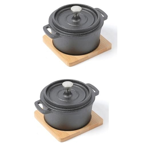 HAWOK Cast Iron Sauce pan with Lid 270ml/9.13oz/1.08cups Mini Dutch Oven Black Set of 2 - Image 5