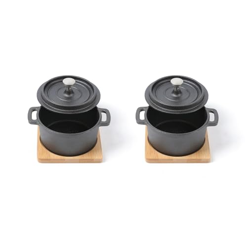 HAWOK Cast Iron Sauce pan with Lid 270ml/9.13oz/1.08cups Mini Dutch Oven Black Set of 2 - Image 3