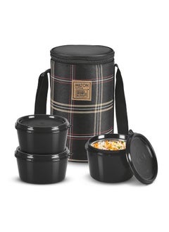 Milton MILTON Lofty Lunch Box with Insulated Fabric Bag, Microwave Safe & Leak Proof, 3 Inner Steel Containers with BPA Free Lids (1 x 320 ml, 2 x 450 ml Each) for Office, School, College - Black  - Image 1