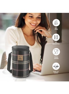 Milton MILTON Lofty Lunch Box with Insulated Fabric Bag, Microwave Safe & Leak Proof, 3 Inner Steel Containers with BPA Free Lids (1 x 320 ml, 2 x 450 ml Each) for Office, School, College - Black  - Image 2