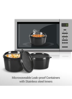 Milton MILTON Lofty Lunch Box with Insulated Fabric Bag, Microwave Safe & Leak Proof, 3 Inner Steel Containers with BPA Free Lids (1 x 320 ml, 2 x 450 ml Each) for Office, School, College - Black  - Image 3