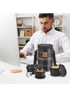 Milton MILTON Lofty Lunch Box with Insulated Fabric Bag, Microwave Safe & Leak Proof, 3 Inner Steel Containers with BPA Free Lids (1 x 320 ml, 2 x 450 ml Each) for Office, School, College - Black  - Image 5