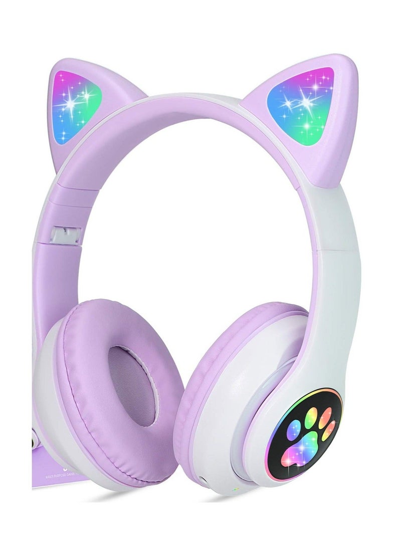 Captaintech Cat Ears Wireless Bluetooth Kids Headphones, Cat Ears Bluetooth Over Ear Kitty Headphones Volume Limiting - Image 1