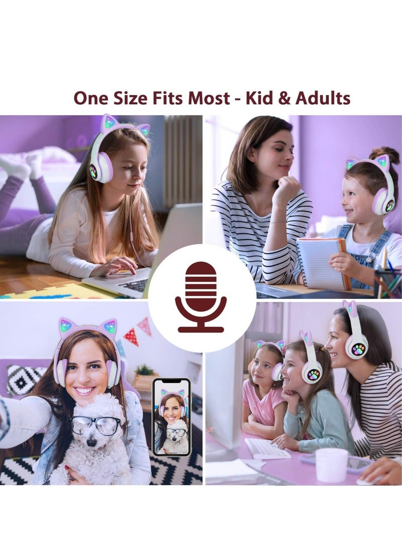 Captaintech Cat Ears Wireless Bluetooth Kids Headphones, Cat Ears Bluetooth Over Ear Kitty Headphones Volume Limiting - Image 2