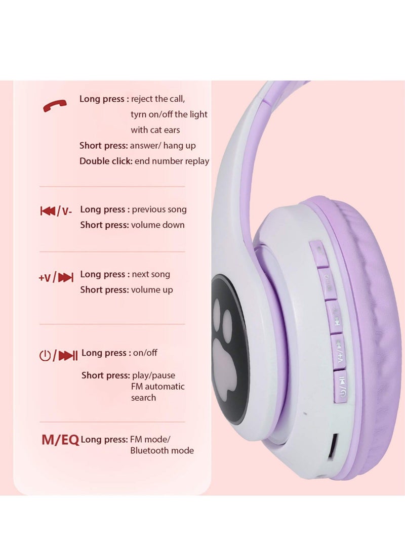Captaintech Cat Ears Wireless Bluetooth Kids Headphones, Cat Ears Bluetooth Over Ear Kitty Headphones Volume Limiting - Image 4