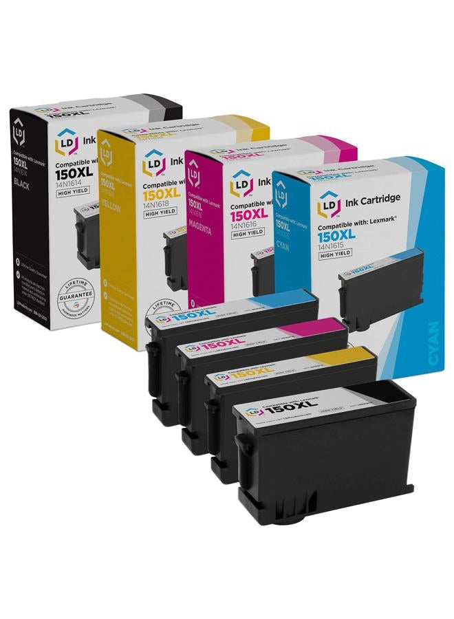 LD Products LD Compatible Lexmark 150XL Set of 4 High Yield Inkjet Cartridges: 1 Black 14N1614, 1 Cyan 14N1615, 1 Magenta 14N1616 and 1 Yellow 14N1618 for Lexmark Pro715, Pro915, S315, S415 & S515 Printers - Image 1