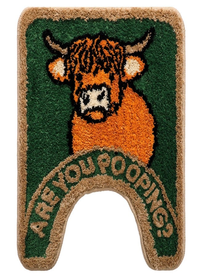 Dunzy Highland Cow Bathroom Rug are You Pooping Funny Toilet Mats for Bathroom U Shaped Highland Cow Stuff Non Slip Soft Bath Mat Water Absorbent Bath Rug, 20 x 24 Inch(Classic) - Image 1