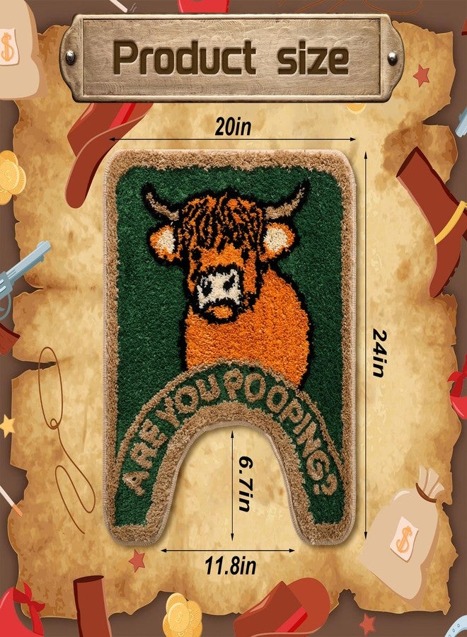 Dunzy Highland Cow Bathroom Rug are You Pooping Funny Toilet Mats for Bathroom U Shaped Highland Cow Stuff Non Slip Soft Bath Mat Water Absorbent Bath Rug, 20 x 24 Inch(Classic) - Image 2