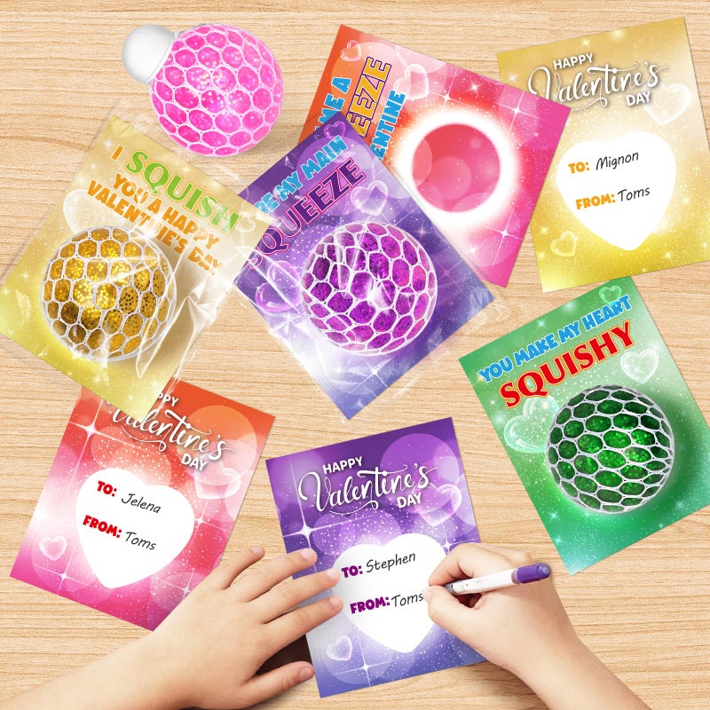 AuroTops Valentines Day Cards for Kids,24 Pack Squeeze Balls Fidget Toys Bulk with Valentine's Day Cards for Kids School Classroom Exchange Valentines Gifts for Boys Girls,Kids Party Favors Prizes - Image 4