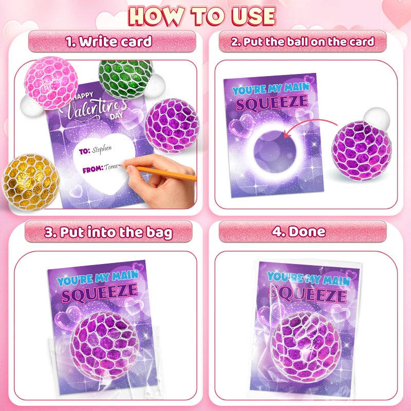 AuroTops Valentines Day Cards for Kids,24 Pack Squeeze Balls Fidget Toys Bulk with Valentine's Day Cards for Kids School Classroom Exchange Valentines Gifts for Boys Girls,Kids Party Favors Prizes - Image 3
