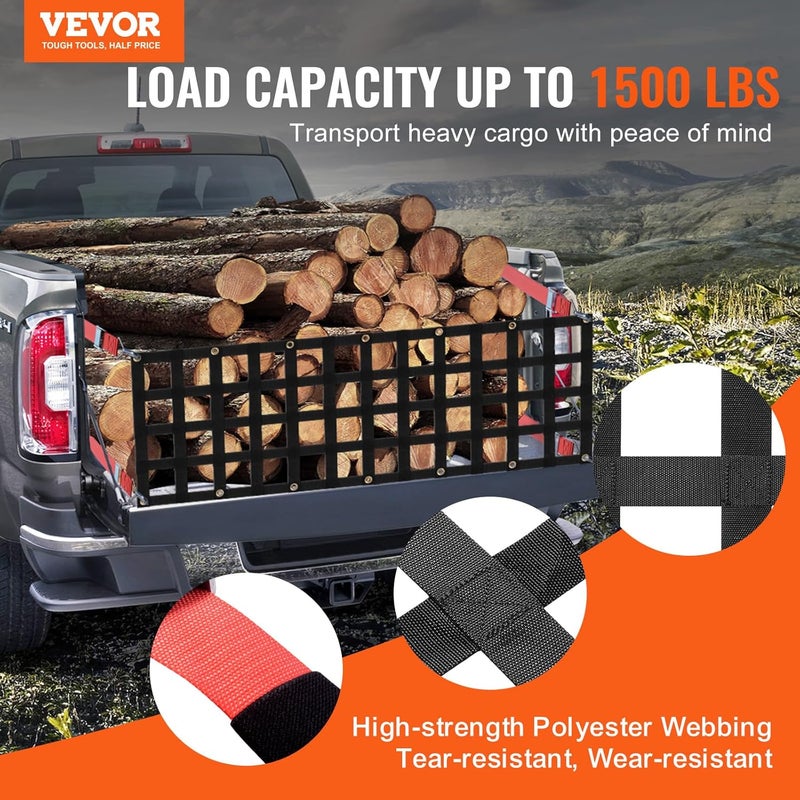 VEVOR Tailgate Net, 54 in x 18 in, Heavy Duty Cargo Net for Truck Bed with 4 Adjustable Telescopic Straps, Extendable & Durable, Flexible Adjustment, Suitable for Pickup, Trailer, Truck, Jeep, SUV - Image 2