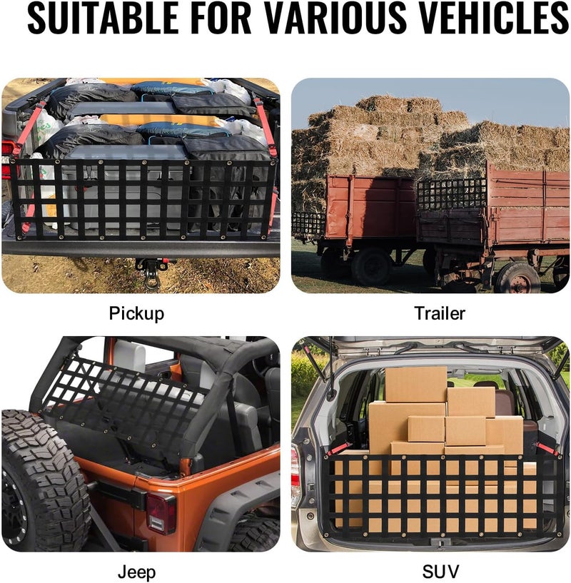 VEVOR Tailgate Net, 54 in x 18 in, Heavy Duty Cargo Net for Truck Bed with 4 Adjustable Telescopic Straps, Extendable & Durable, Flexible Adjustment, Suitable for Pickup, Trailer, Truck, Jeep, SUV - Image 3