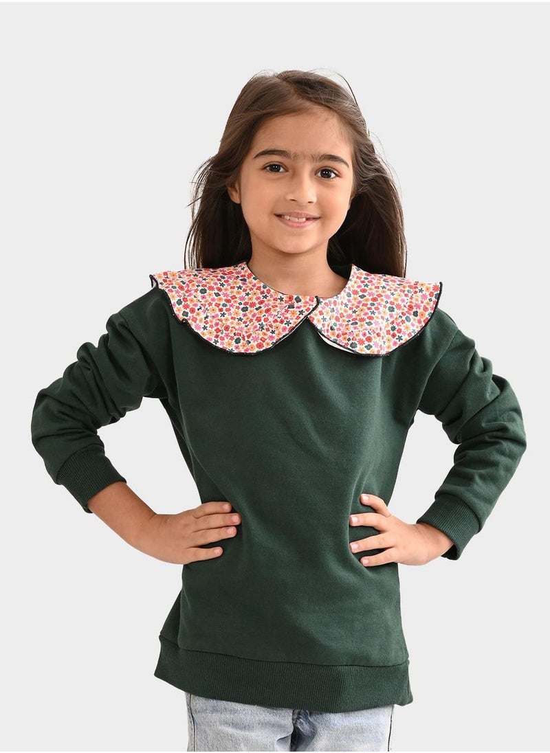 Regular Fit Printed Green Cotton Sweatshirt For Girls Round Neck Flat Collar Pull On 100 % Cotton - pzsku/Z40125FFEEFDF32604070Z/45/_/1740301358/7f53da51-8d15-41bd-8cc6-16c2116b6430