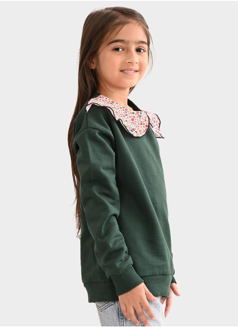 Regular Fit Printed Green Cotton Sweatshirt For Girls Round Neck Flat Collar Pull On 100 % Cotton - pzsku/Z40125FFEEFDF32604070Z/45/_/1740301360/2b90cd8f-22c3-4828-890b-c3d22b5994bc