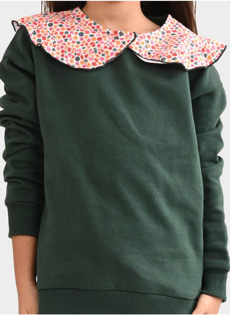 Regular Fit Printed Green Cotton Sweatshirt For Girls Round Neck Flat Collar Pull On 100 % Cotton - pzsku/Z40125FFEEFDF32604070Z/45/_/1740301363/5efd364c-ceb3-4760-91a3-daa1585f3ae7