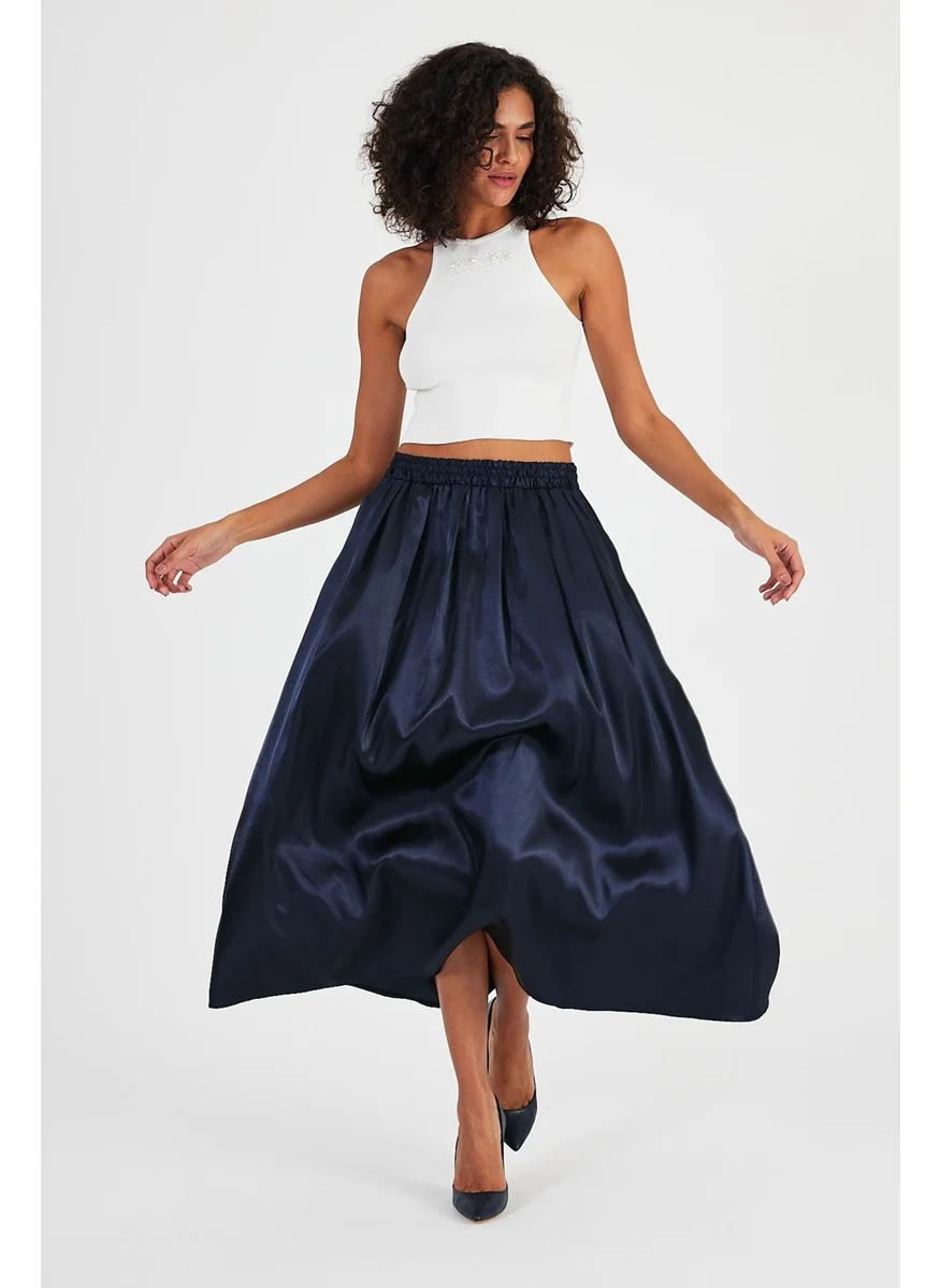 الكسندر جاردي Alexandergardı Pocketed Elastic Waist Pleated Flared Skirt (B24-00199)