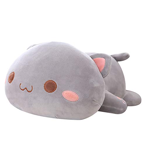 Jensquaify Cat Stuffed Animals Soft Cat Plush Pillow Kawaii Kitten Stuffed Animal Toy Gifts for Kids Grey Round Eyes 137 - Image 1