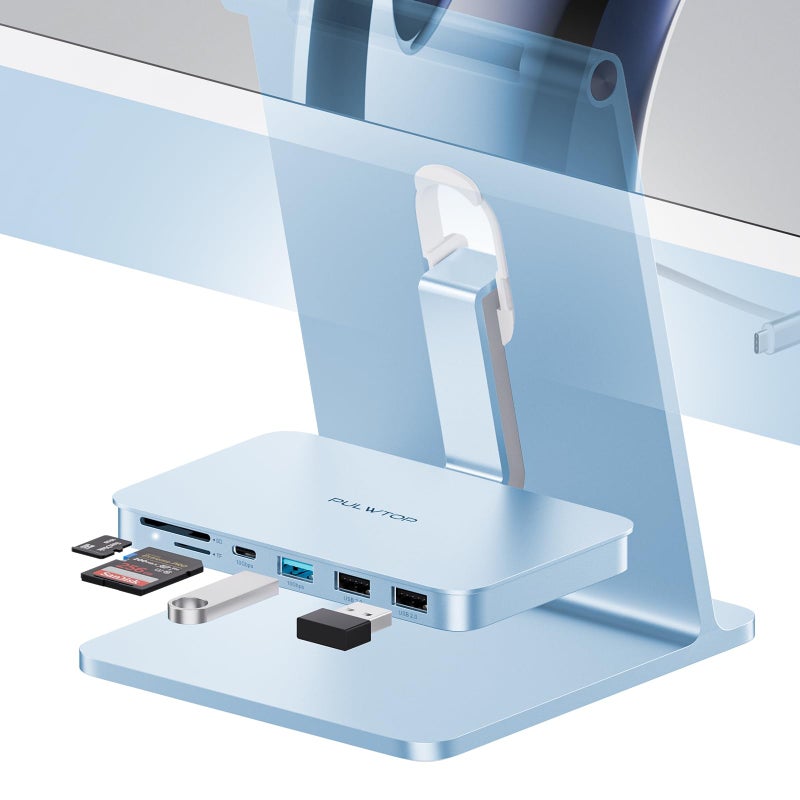 PULWTOP iMac Accessories for i-Mac 2021/2023/2024, PULWTOP USB C Hub for iMac with USB A/C 10Gbps, Hub for M1/M3/M4, 2USB A 2.0, SD/TF Card Reader for iMac24 inch & Studio Display 2 Blue - Image 1