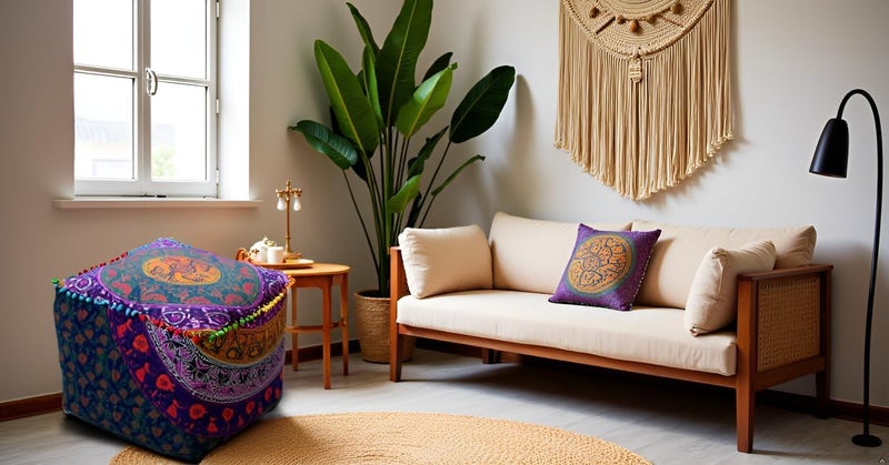 CRAFT KALA غطاء وسادة طاولة مربعة ذات تصميم ماندالا من ، بحجم 16×16×14 بوصة، بألوان متعددة. - Image 2