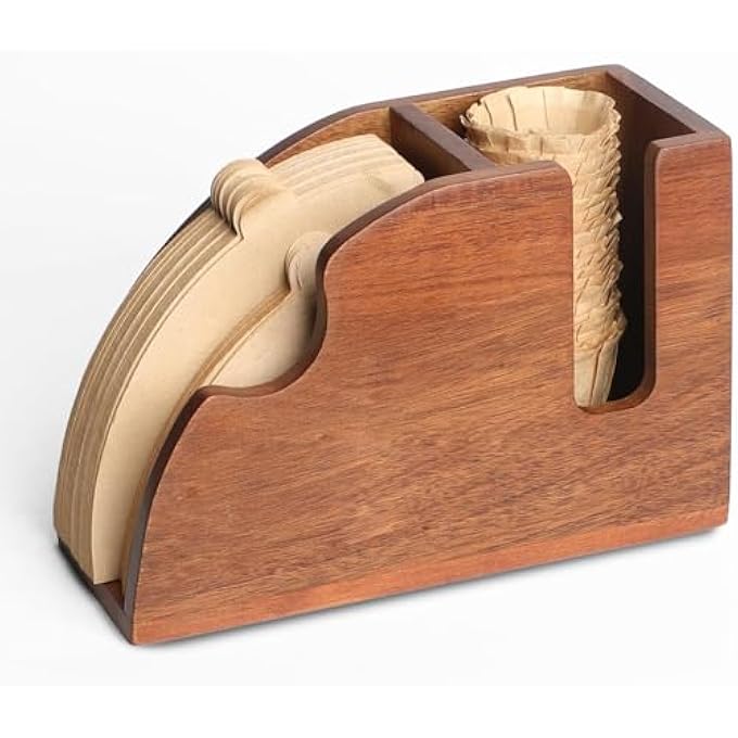 ريحني حامل فلتر القهوة الخشبي: رف تخزين ورق القهوة لهاريو V600102 فلتر، قرص K، ورق قهوة، فلاتر خشبية. - Image 1