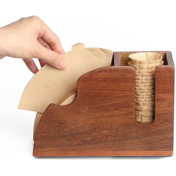 ريحني حامل فلتر القهوة الخشبي: رف تخزين ورق القهوة لهاريو V600102 فلتر، قرص K، ورق قهوة، فلاتر خشبية. - Image 2