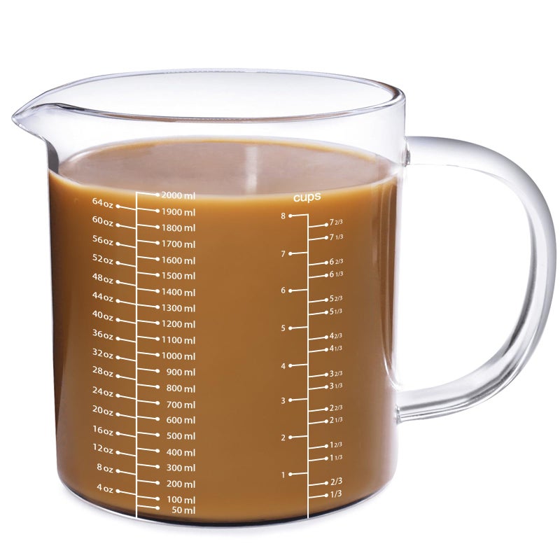 77L Glass Measuring Cup Insulated handle VShaped Spout High Borosilicate Glass Measuring Cup for Kitchen or Restaurant Easy To Read 2000 ML 2 Liter 8 Cup - Image 2