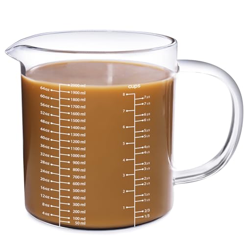 77L Glass Measuring Cup Insulated handle VShaped Spout High Borosilicate Glass Measuring Cup for Kitchen or Restaurant Easy To Read 2000 ML 2 Liter 8 Cup - Image 1