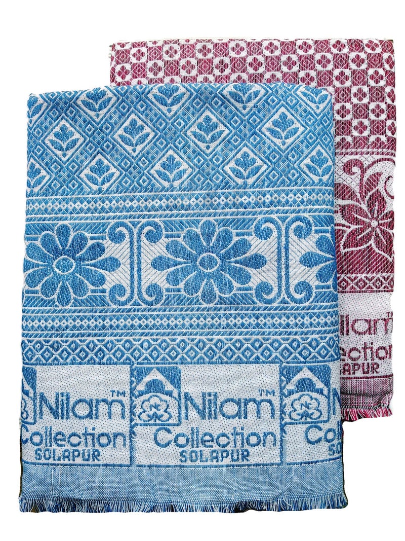 Nilam Collection 300 TC Cotton Solapur Chaddar Blanket Single Bed Full Size 300TC Red & Royal Blue Color Pack of 2 (Size- 58X88 Inch) - Image 1