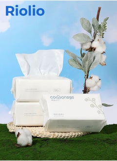 Riolio 3 Pack 300pcs Disposable Face Towel, Cotton Tissue Soft Dry Wipes for Women, Simple Cleaning Facial Tissues Dry Wet Dual Portable Use for Sensitive Skin & Baby & Makeup Remover & Personal Care  - Image 1