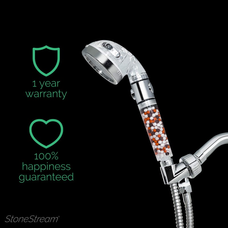 StoneStream رأس دش محمول باليد عالي الضغط من Stonestream Ecopower مع مفتاح تشغيل وإيقاف - 3 إعدادات رش مع محول حائط خرطوم وخرز بديل - Image 3