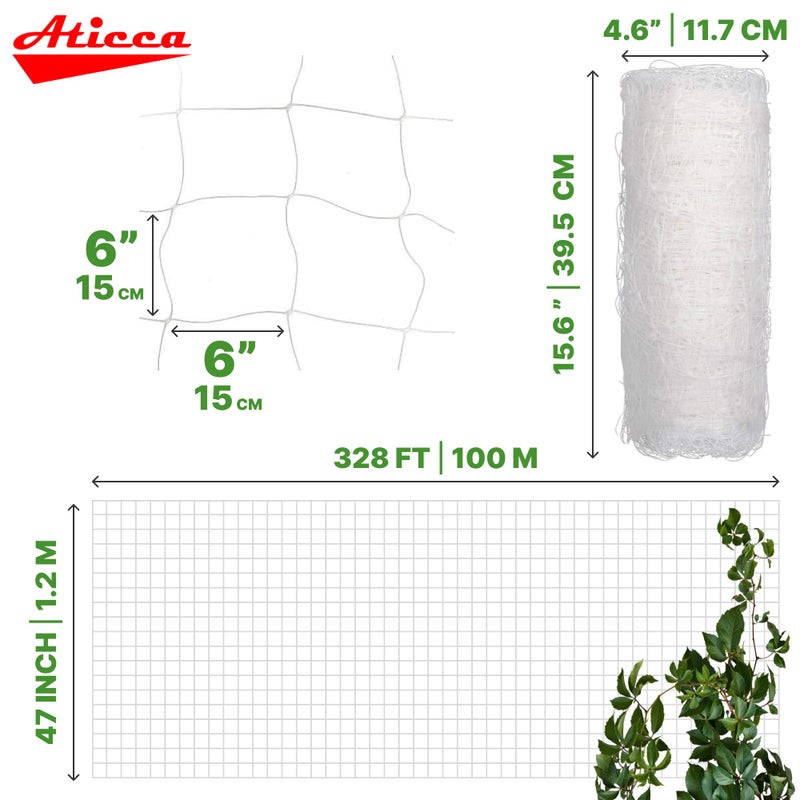 ATICCA Plastic Trellis Netting 47" x 328 ft Heavy Duty Plant Support Netting White - 6 Inch Garden Trellis on Roll - Mesh for Growing Vine Climbing Plants, Flowers, Peas, and Cucumber - Image 2