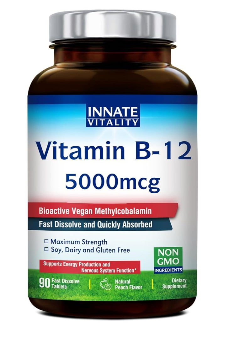 Innate Vitality - Vitamin B12 5000mcg, Vegan Methylcobalamin, Fast Dissolve 90 Tabs - Image 1