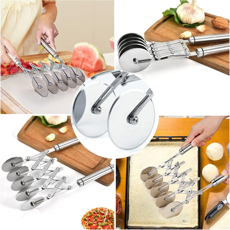Juome 5 Wheel Pastry Cutter Stainless Pizza Slicer Multi-Round Dough Cutter Roller Cookie Pastry Knife Divider with Handle - Image 5