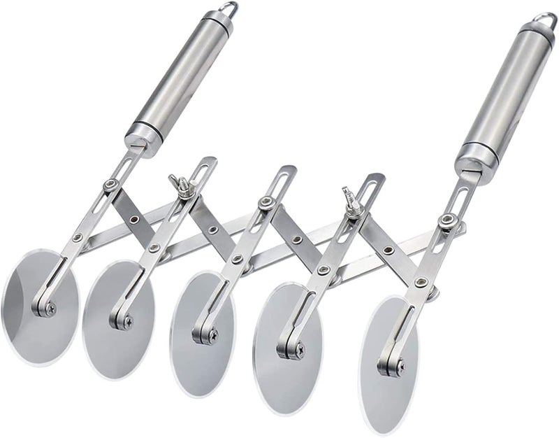 Juome 5 Wheel Pastry Cutter Stainless Pizza Slicer Multi-Round Dough Cutter Roller Cookie Pastry Knife Divider with Handle - Image 1